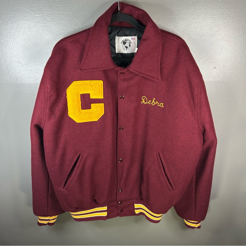 Vintage Central Michigan University Varsity Letterman Wool Red Jacket Size 46